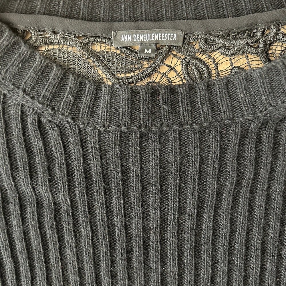 Ann Demeulemeester Black Ribbed Sweater with Lace Back - Picture 3 of 9